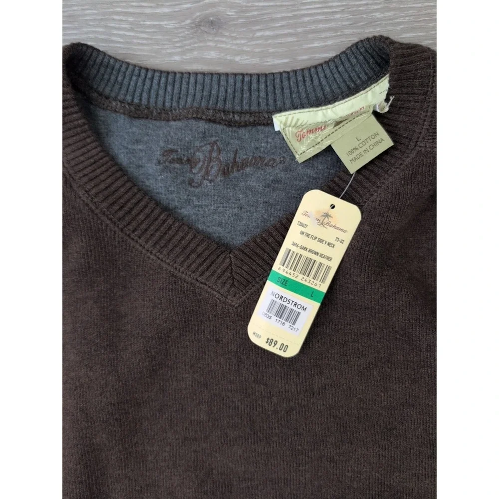 Tommy Bahama On The‎ Flip Side Sweater 100% Cotton Brown Size Large NWT